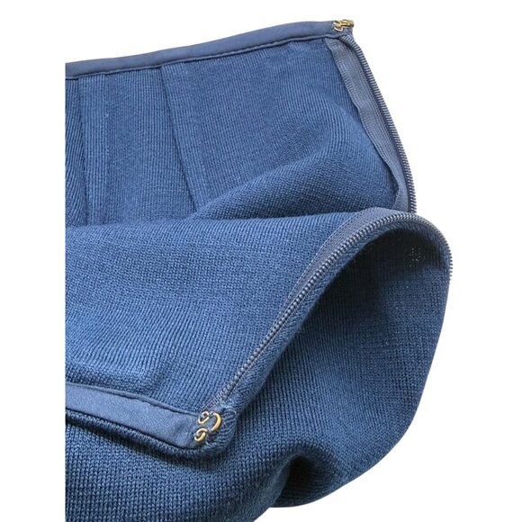 St. John Navy Blue Pencil Skirt Ruffle Hem Wool Blend Knee Length Classic Size 0 - Picture 4 of 12